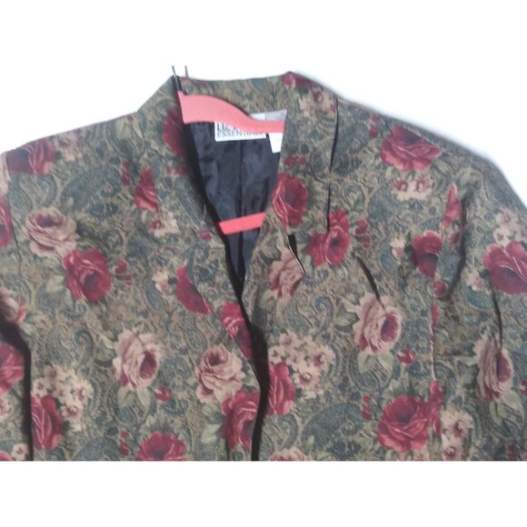 VTG Womens Floral Blazer Jacket Sz 18 poly-wool blend Liz Baker green burgundy - Picture 5 of 10